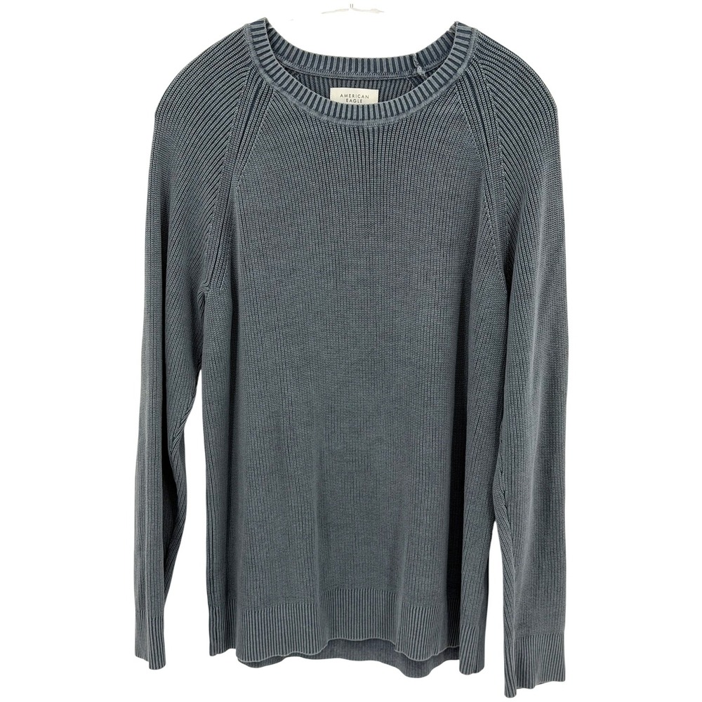 American Eagle Sweater Mens Medium Blue Cotton Knit Crew Neck Autumn Staple Fall